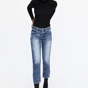 Zara star studded straight mid rise jeans new
